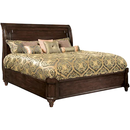Queen-Size Bed with Sleigh Headboard & Low-Profile Footboard and Decorative Molding Details